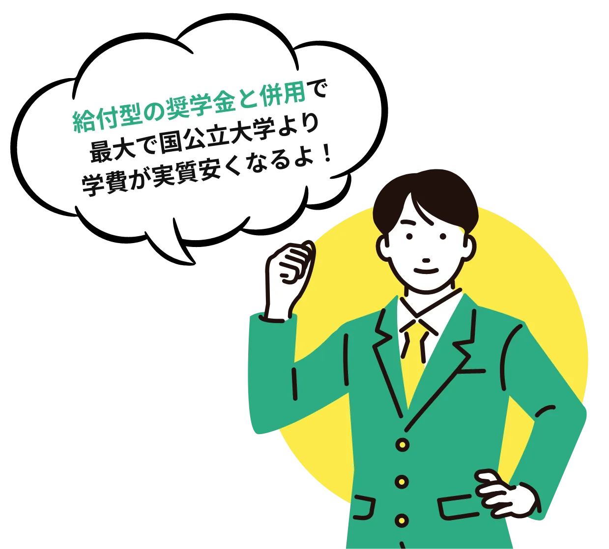 給付型の奨学金と併用で最大で国公立大学より学費が実質安くなるよ！